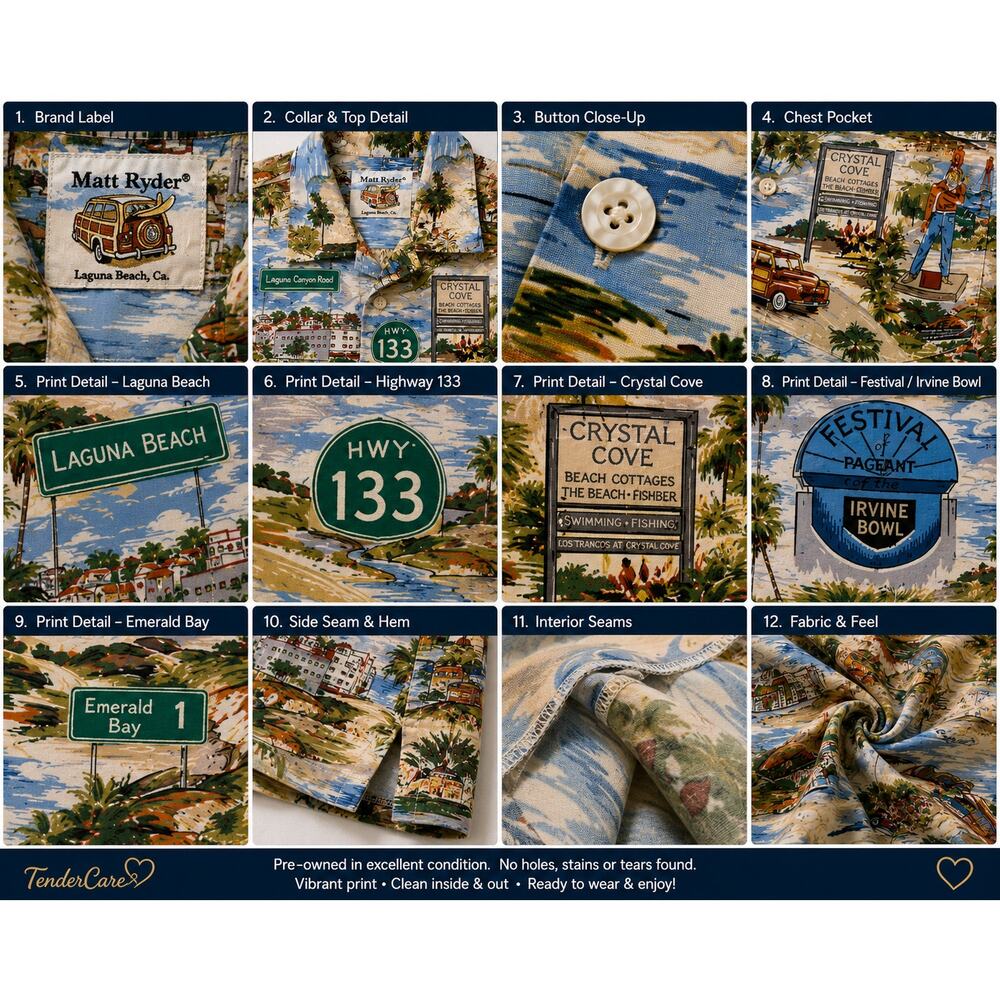 Matt Ryder Laguna Beach CA Scenic Shirt Surf Woody California Resort 52 Chest - Picture 7 of 8